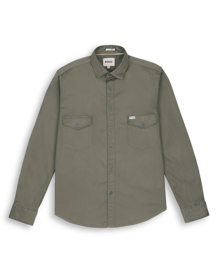 DOUBLE POCKET SOLID SHIRT IN OLIVE