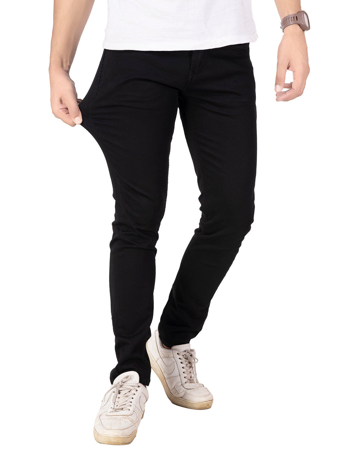 DOBBY COTTON STRETCH TROUSERS <br> banjara - black