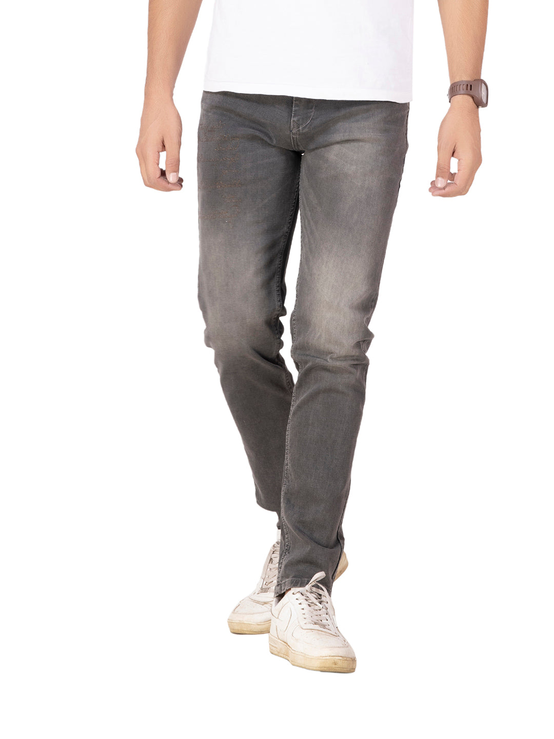 FRONT EMBROIDERY DETIAL JEANS <br> Motif - deep olive