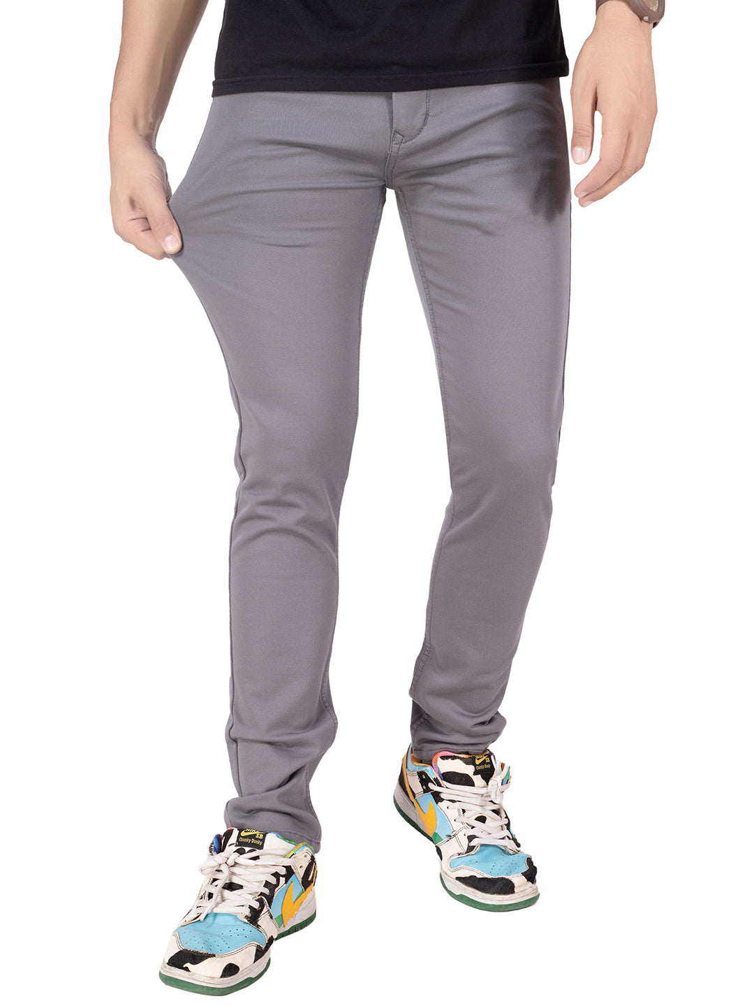 DOBBY COTTON STRETCH TROUSERS <br> banjara - grey