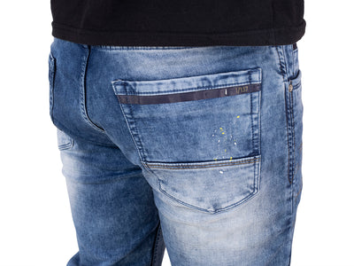 PAINT AND EMBROIDERY DETIAL JEANS <BR> Motif - mid blue