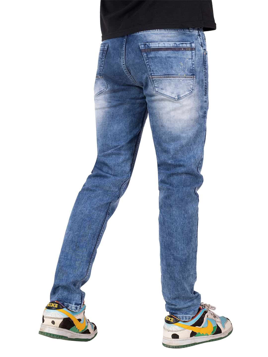 PAINT AND EMBROIDERY DETIAL JEANS <BR> Motif - mid blue